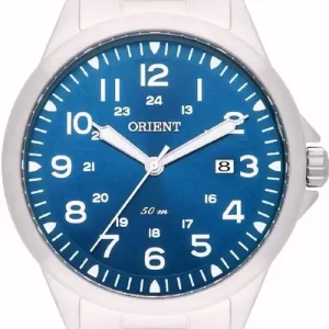 Relógio Masculino Orient Aço Inoxidável Prata Mostrador Azul Analógico Resistente a Água