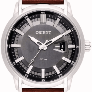 Relógio ORIENT masculino prata preto couro MBSC1039 G1NX